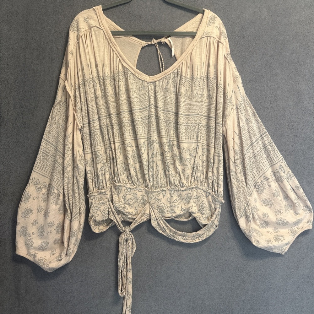 Free People Weekend Warrior Tie Waist Open Back Top Size S Hippie Boho Festival - Picture 3 of 10